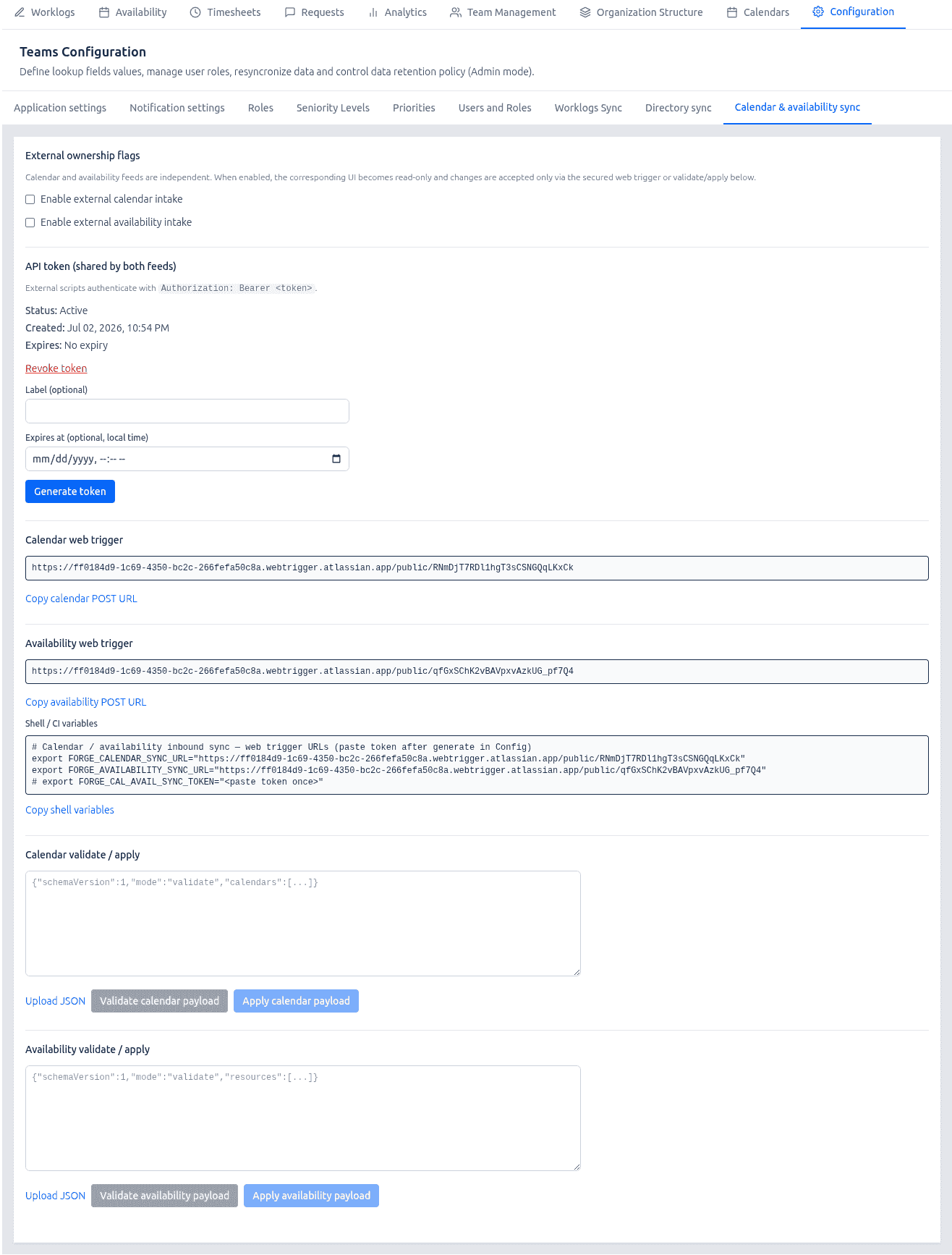 Workforce inbound sync — Configuration tab