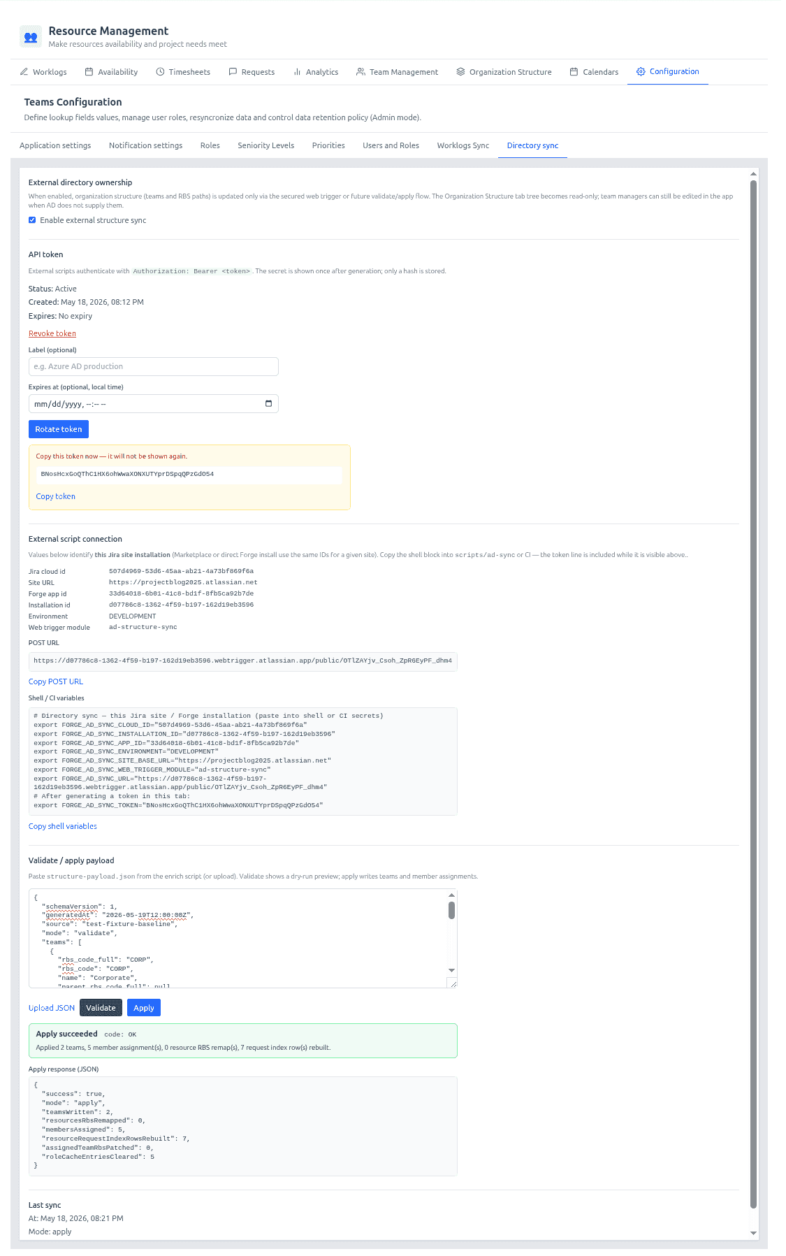 Directory sync — Configuration tab
